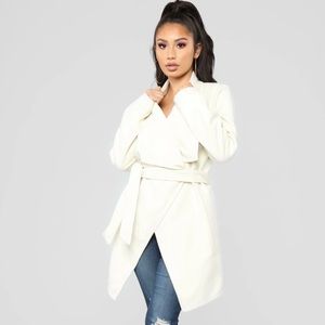 White Manhattan Mid Length Faux Wool Coat